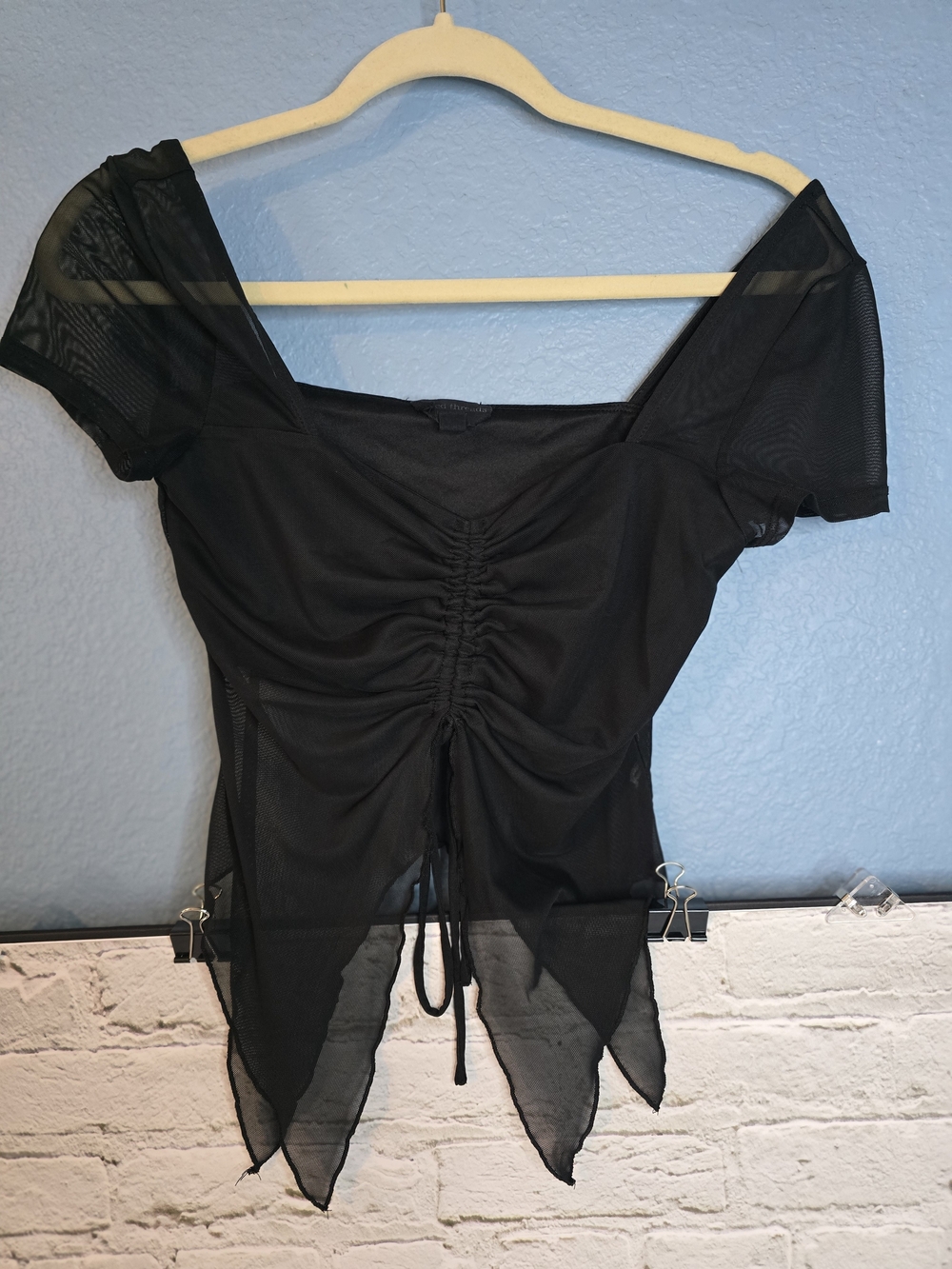 Sheer Ruched Black Mesh Crop Top - Women Intimates & Sleepwear Sz S